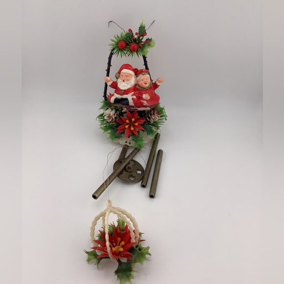 Other - Vintage Christmas Hanging Plastic Santa & Mrs. Claus Wind Chime Mistletoe